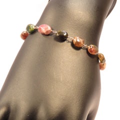 Pulsera de turmalina rosa verde de oro rosa de 9 quilates hecha a mano en Italia