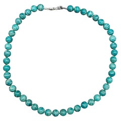 Grüne russische Amazonit-Perlen-Halskette mit Sterlingsilber-Verschluss und Sterlingsilber-Verschluss, Vintage