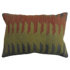 Vintage Green Rust Grey Lumbar Turkish Kilim Pillow