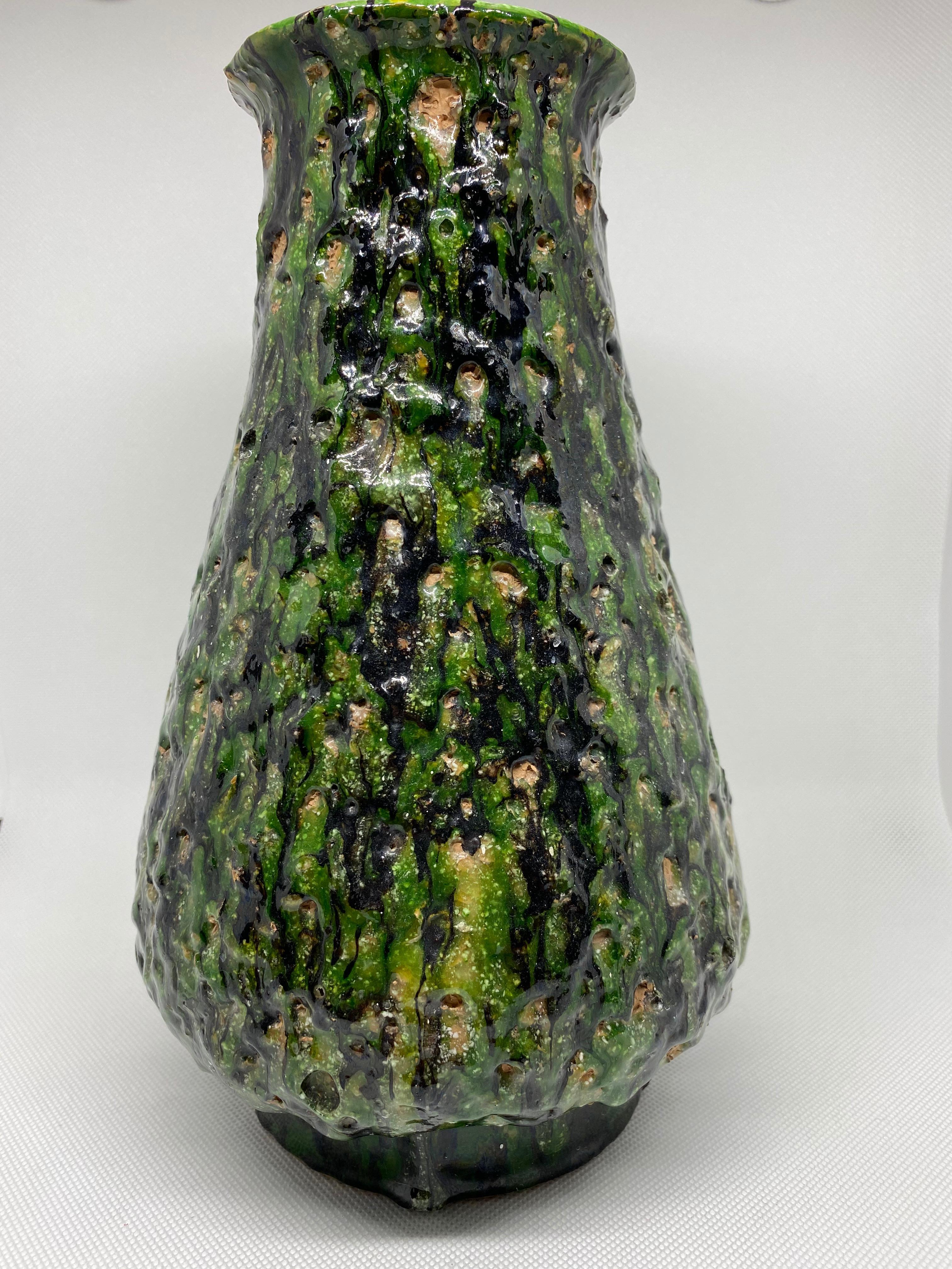 Mid-Century Modern Green Salt Glazed Studio Pottery Vase, American, 1960s