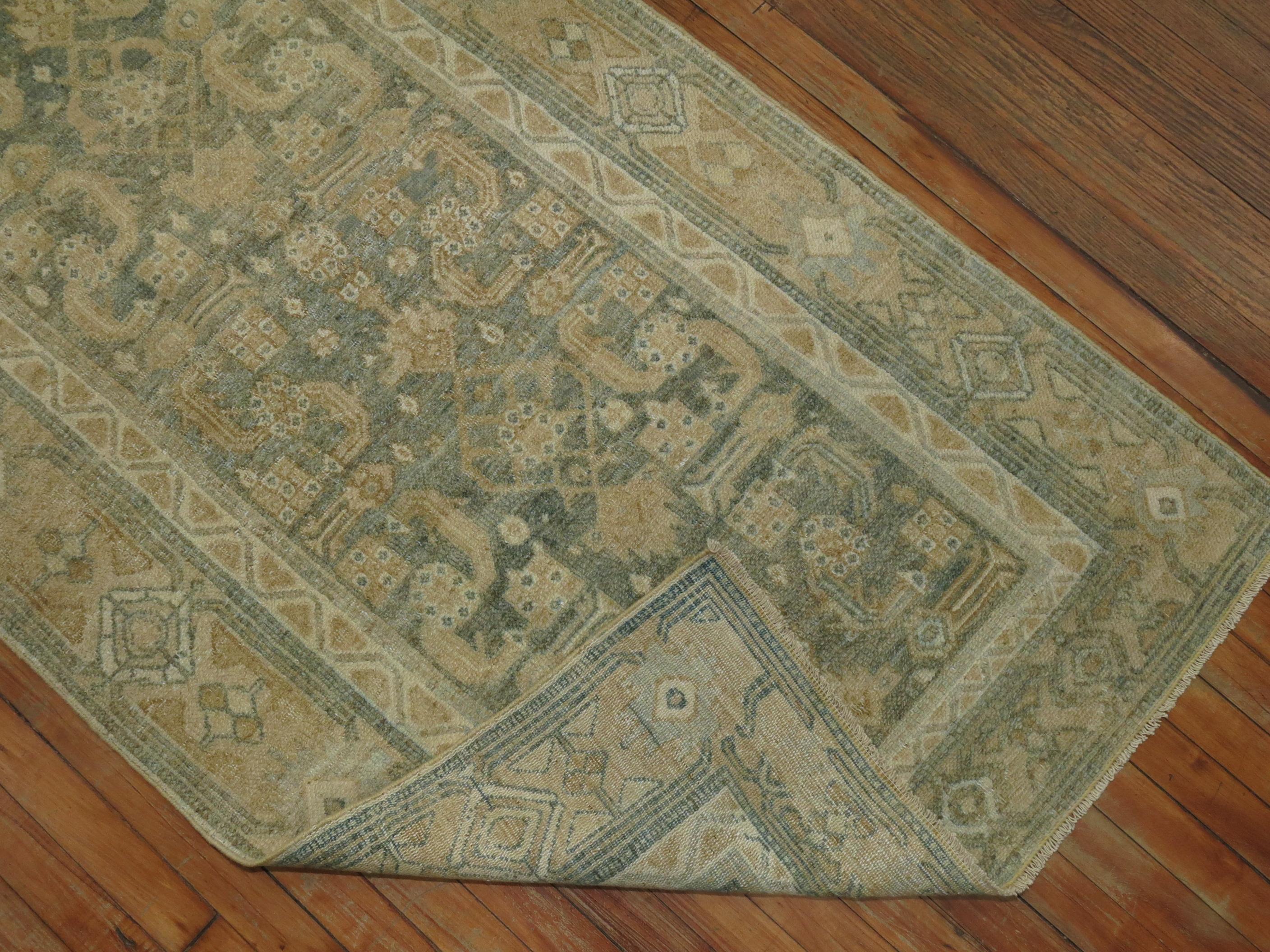 Green Sand Pale Persian Runner In Good Condition In New York, NY