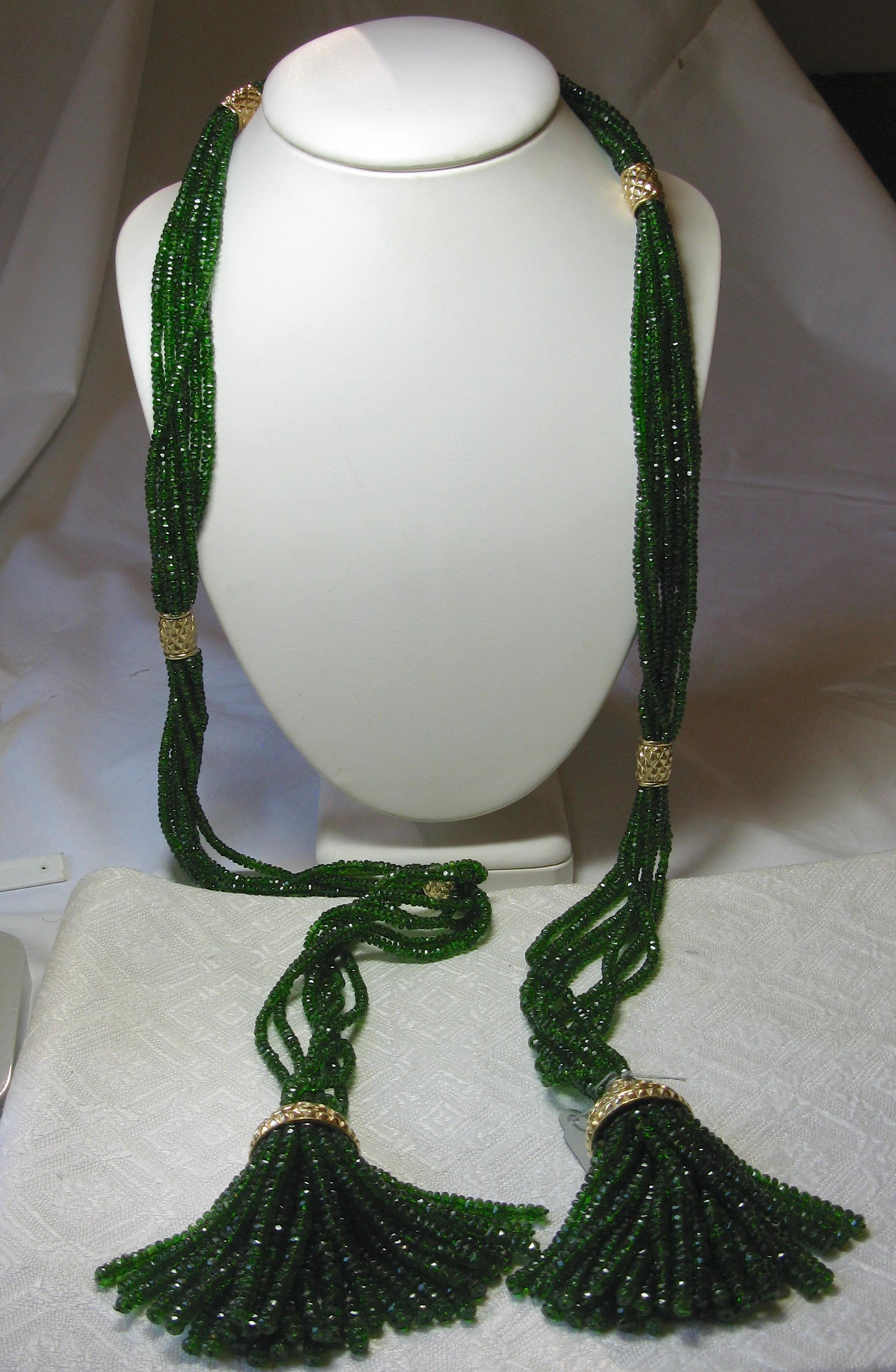 Green Sapphire 14 Karat Gold Tassel Necklace 44 Inches Long Lariat 4