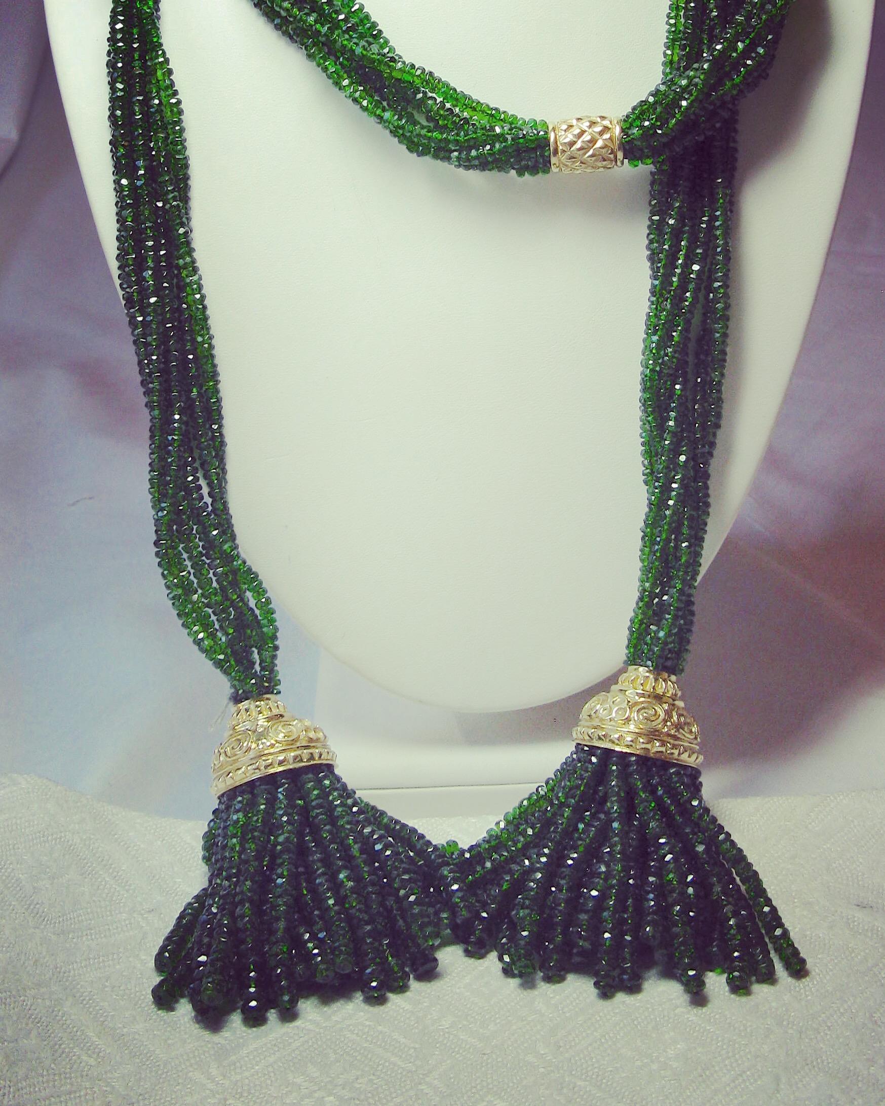 Women's Green Sapphire 14 Karat Gold Tassel Necklace 44 Inches Long Lariat