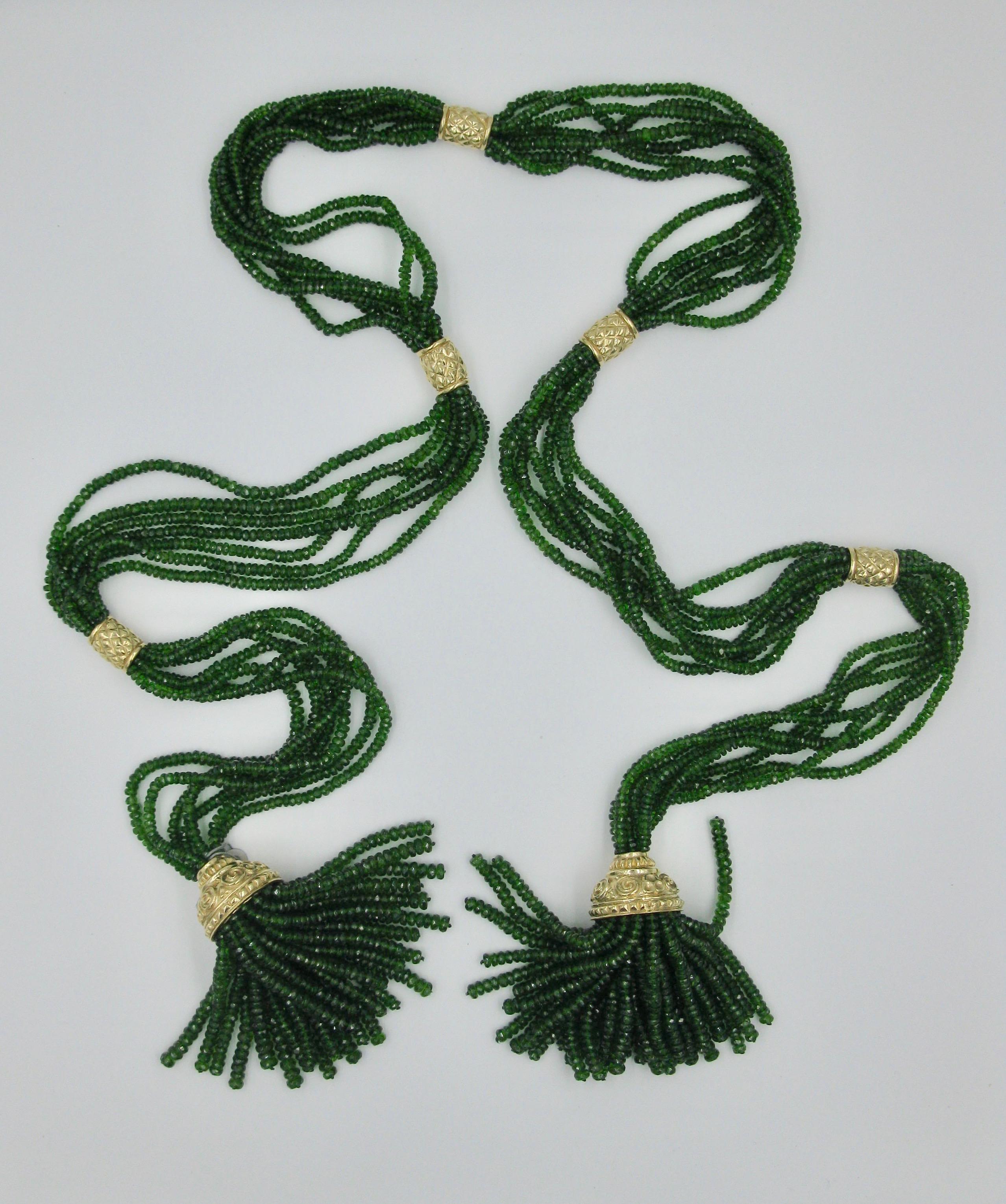 Green Sapphire 14 Karat Gold Tassel Necklace 44 Inches Long Lariat 1