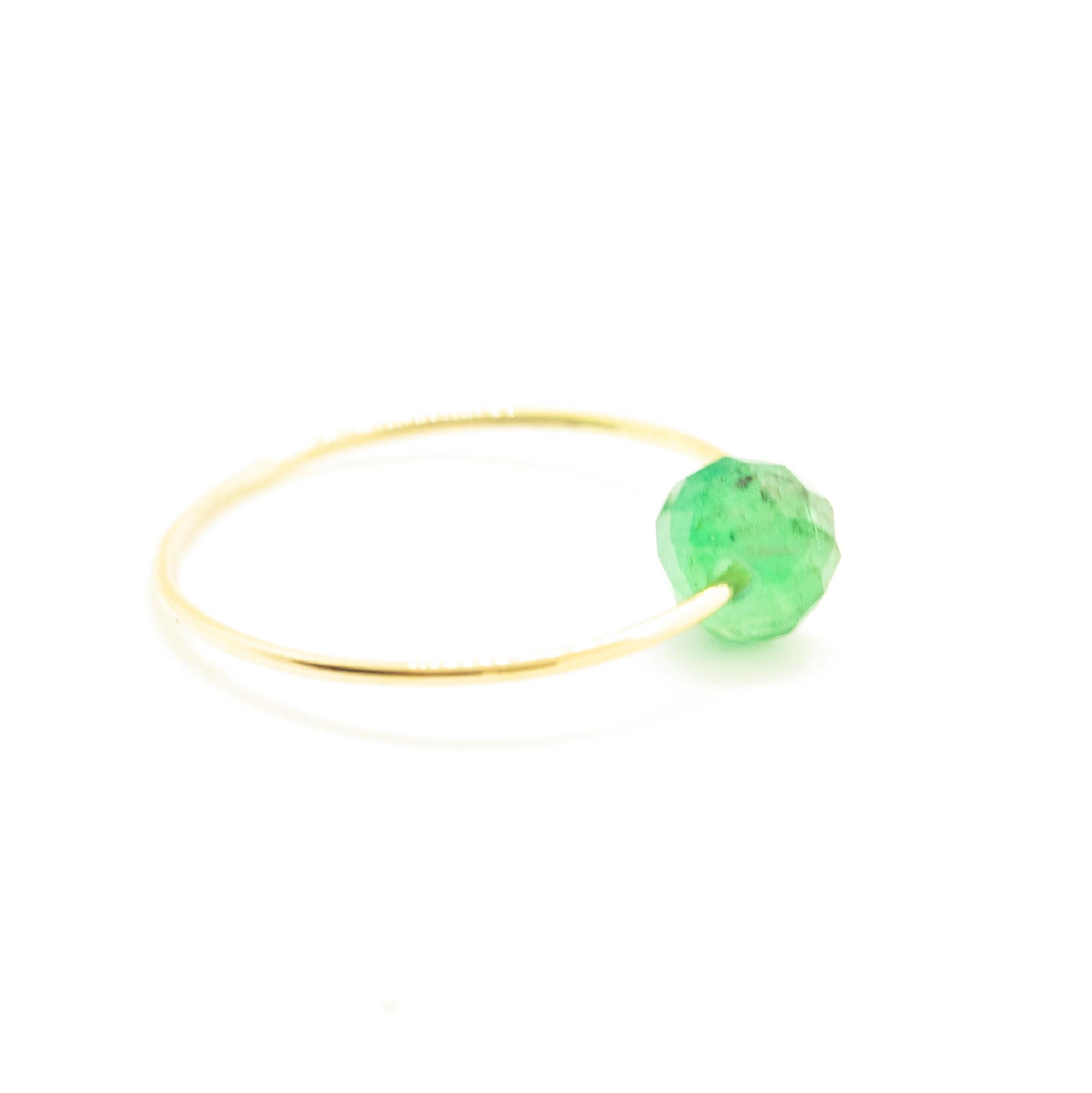 Round Cut Green Sapphire 18 Karat Yellow Gold Planet Boho Chic Band Ring Intini Jewels For Sale