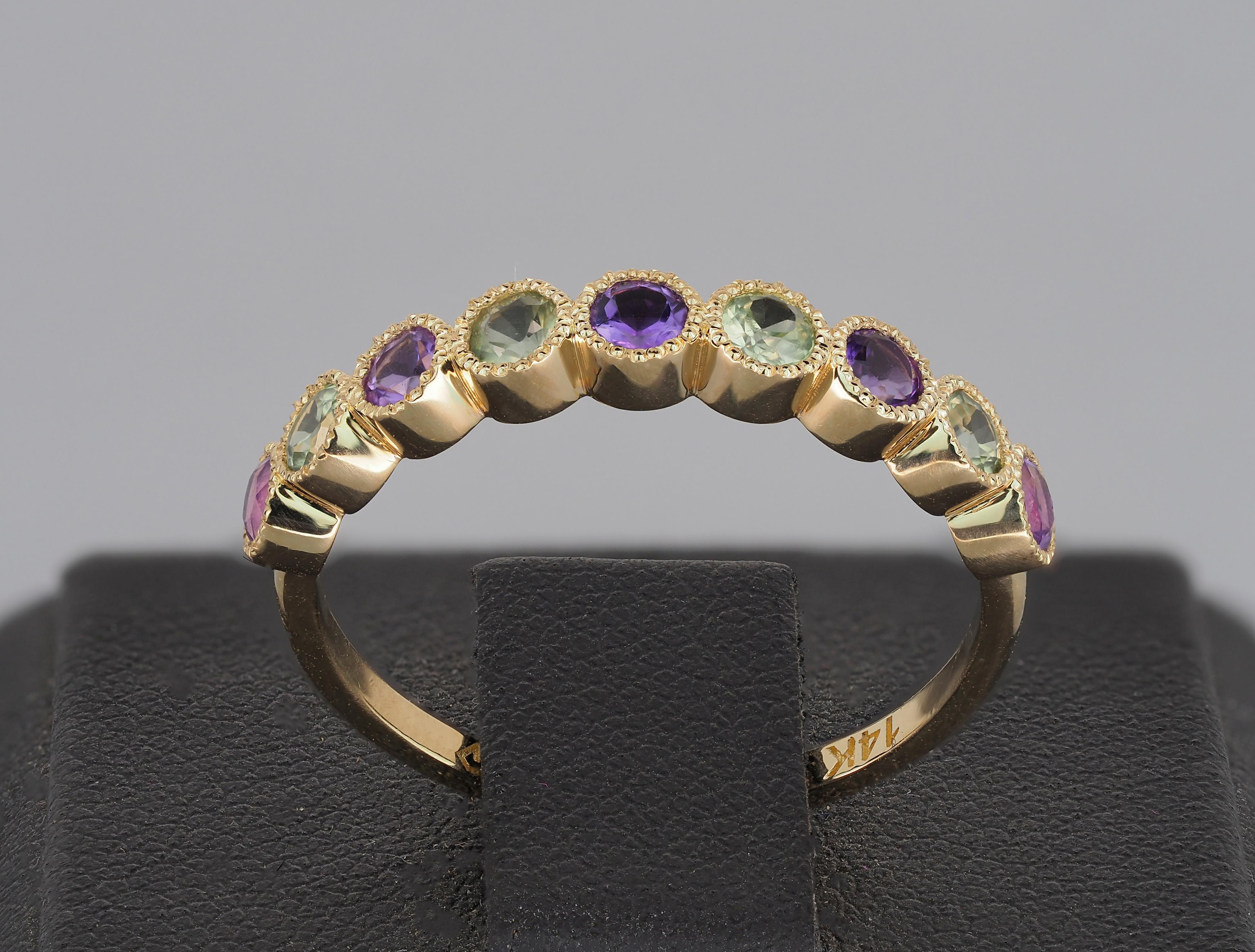 For Sale:  Green Sapphire, Amethyst Pave 14k gold half eternity Band. 4