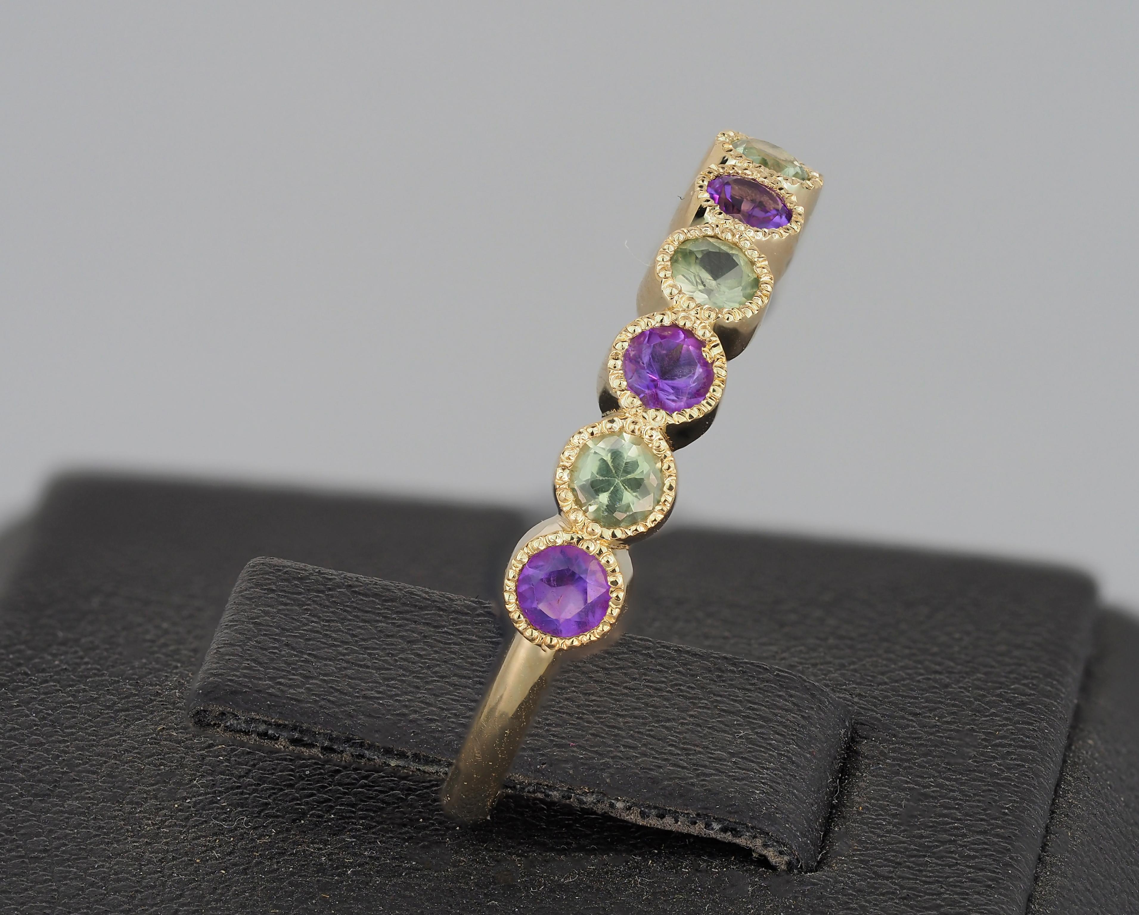 Green Sapphire, Amethyst Pave 14k gold half eternity Band. In New Condition For Sale In Istanbul, TR