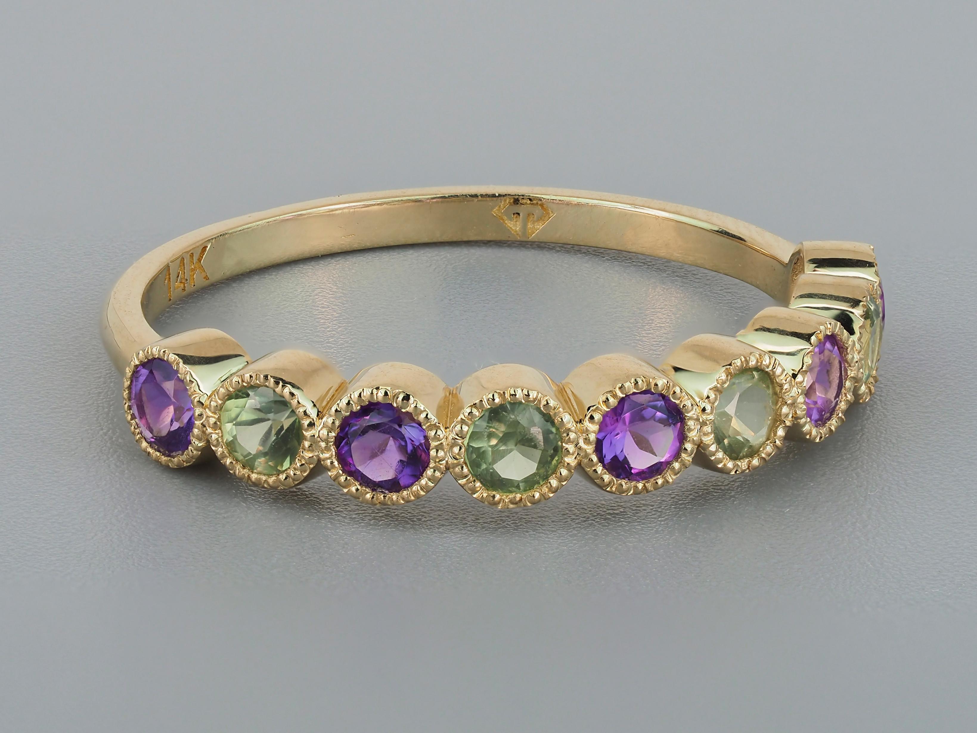 For Sale:  Green Sapphire, Amethyst Pave 14k gold half eternity Band. 7