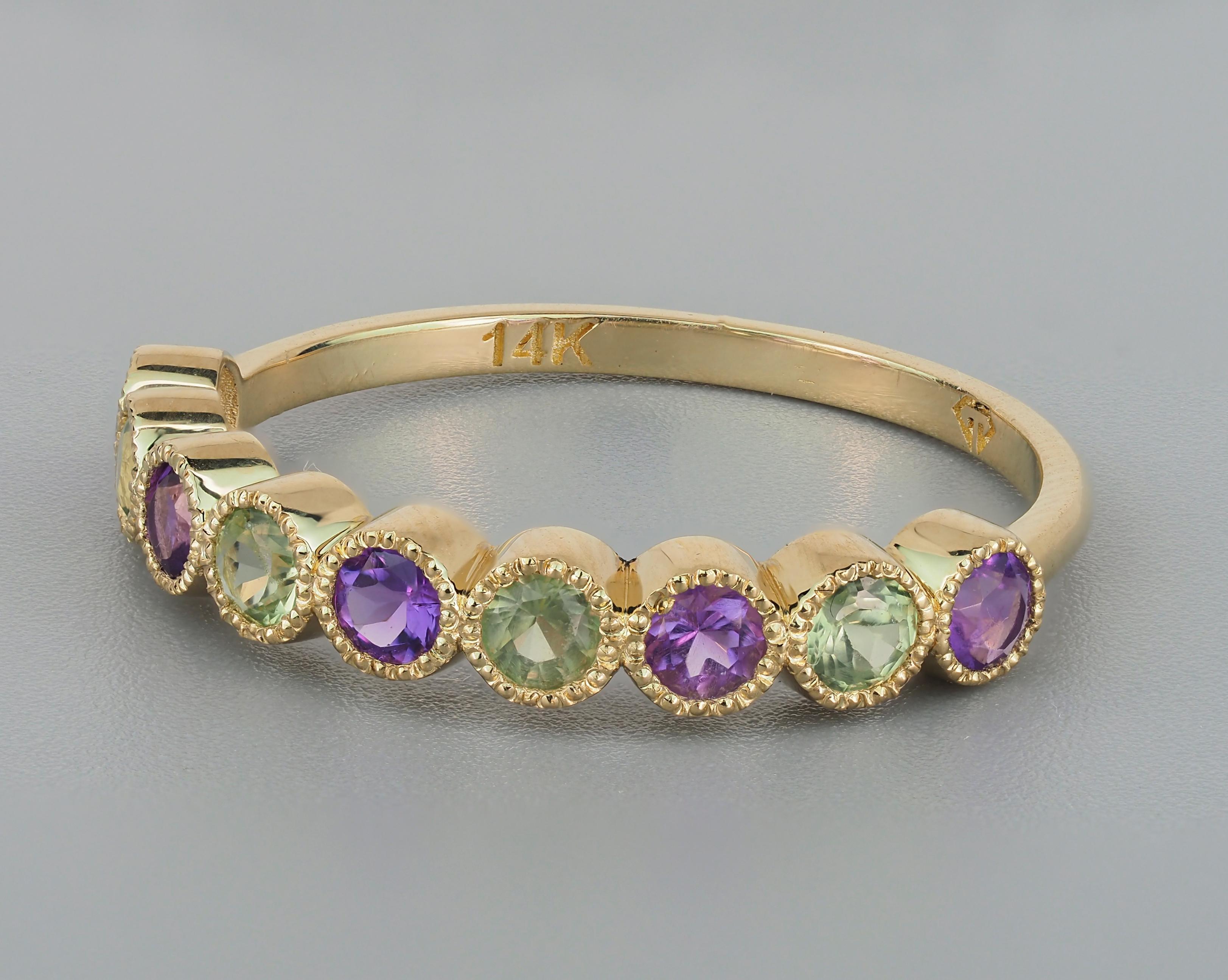 For Sale:  Green Sapphire, Amethyst Pave 14k gold half eternity Band. 8