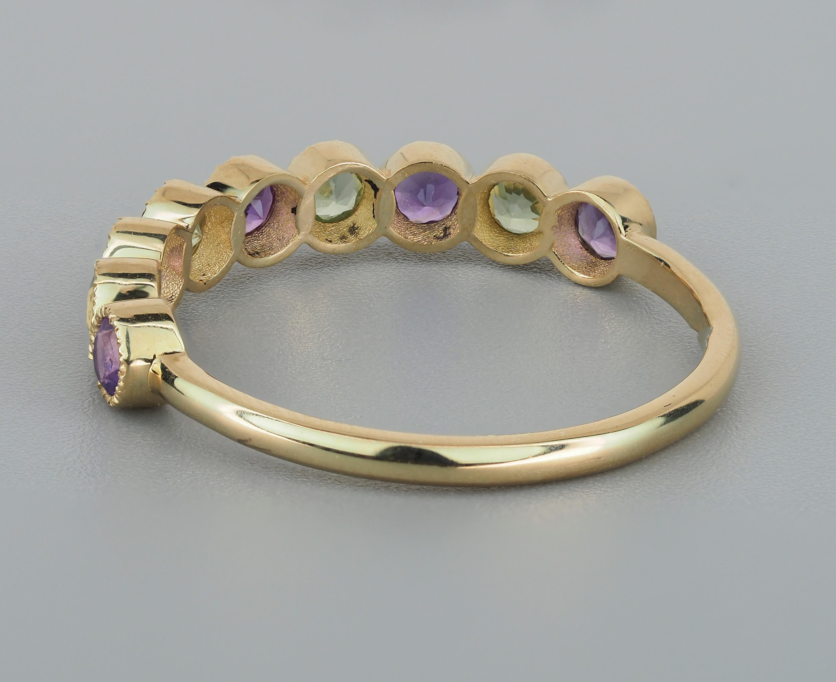 For Sale:  Green Sapphire, Amethyst Pave 14k gold half eternity Band. 9