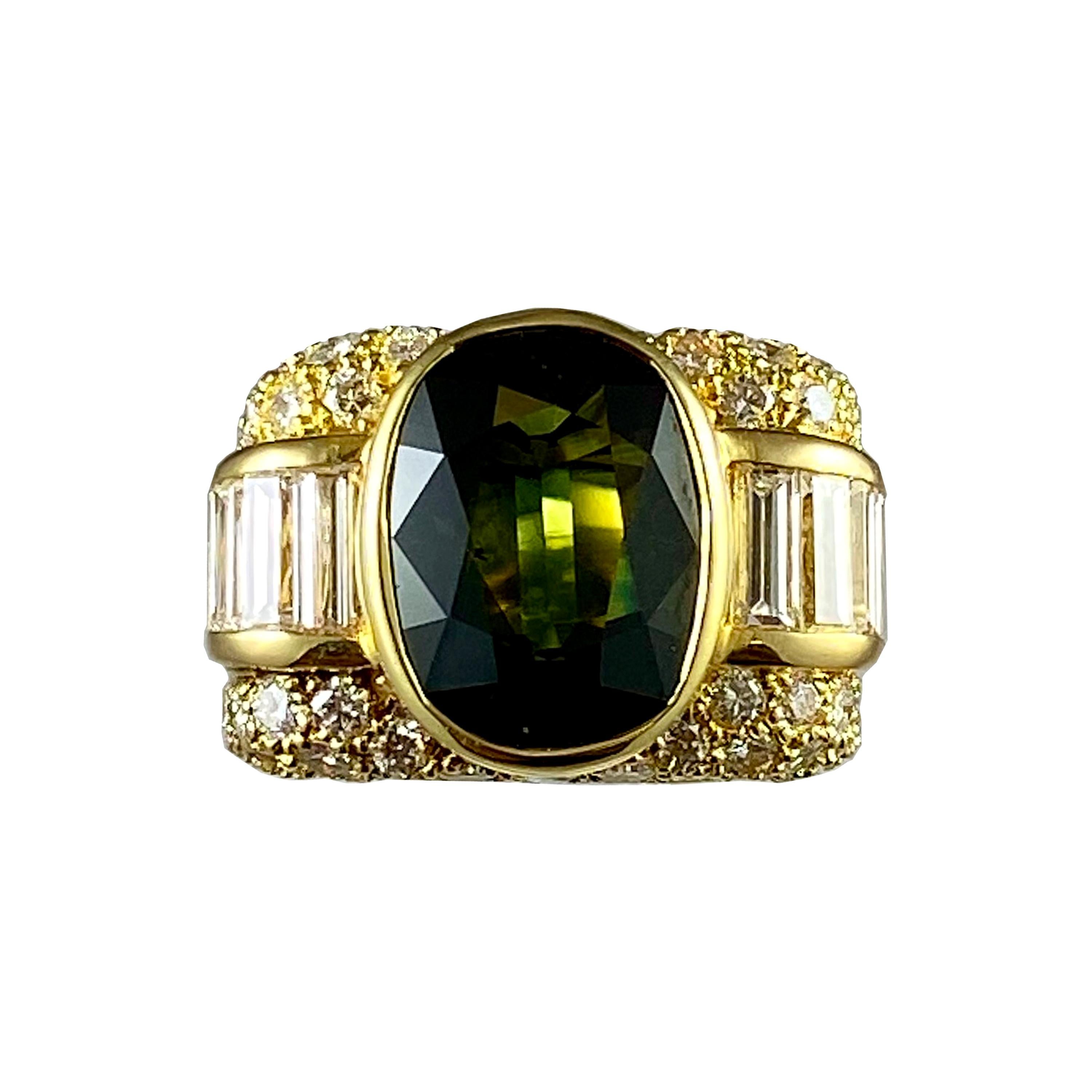 Hammerman Brothers Green Sapphire and Diamond Cocktail Ring For Sale