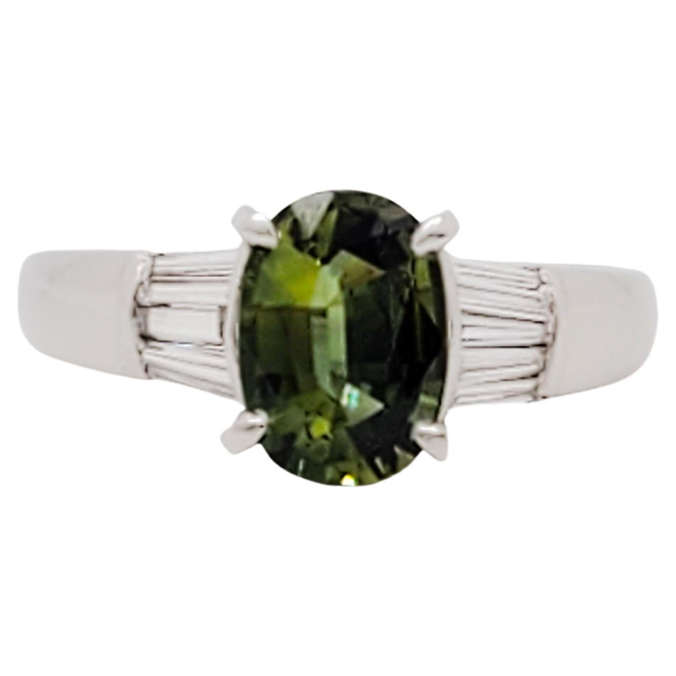 Green Sapphire and Diamond Cocktail Ring in Platinum