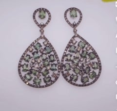 All natural 18K Green Sapphire and Diamond chandelier earrings