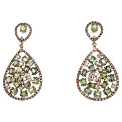 All natural 18K Green Sapphire and Diamond chandelier earrings