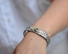 Green Sapphire and Diamond Mixed Metal Cuff Bracelet by Franny E