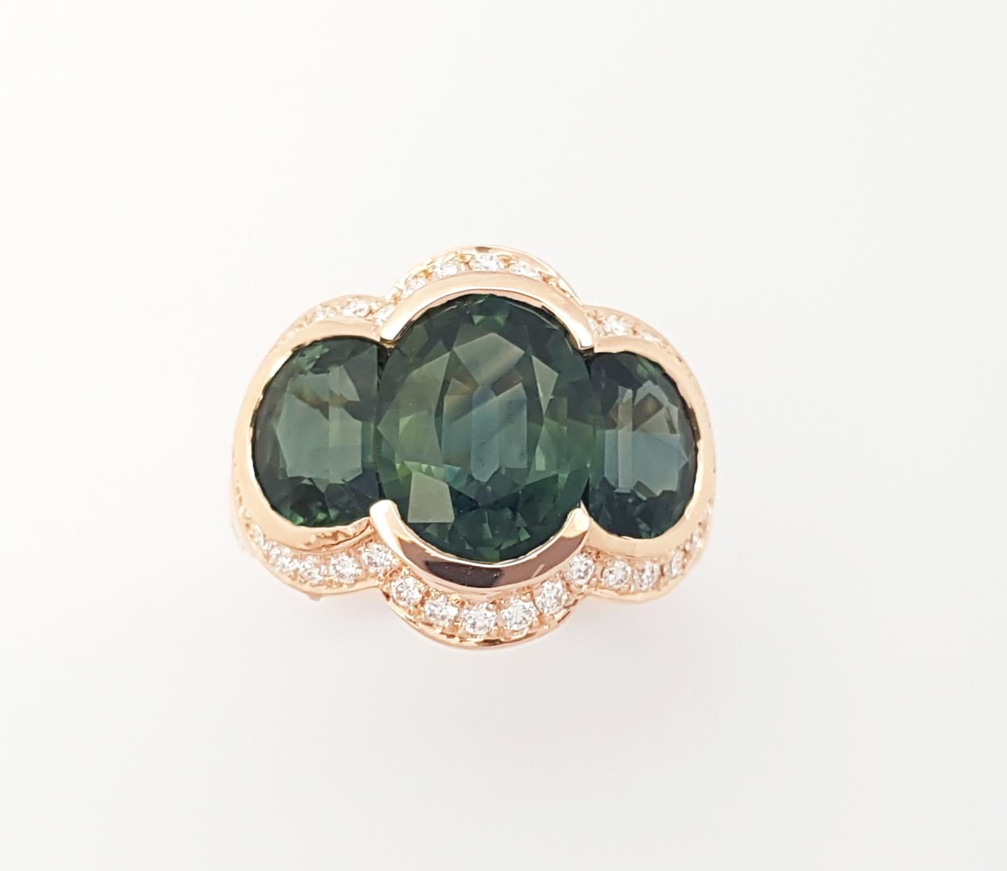 Anello con zaffiro verde e diamanti incastonati in oro rosa 18 carati in vendita 1