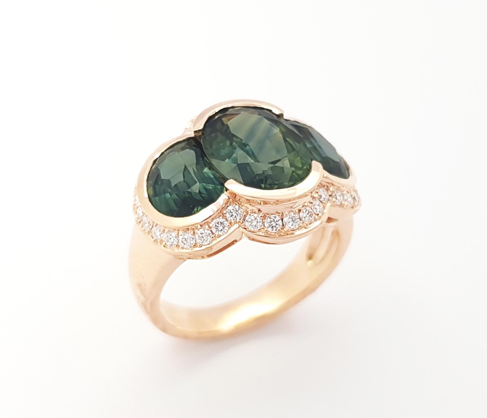 Anello con zaffiro verde e diamanti incastonati in oro rosa 18 carati in vendita 2