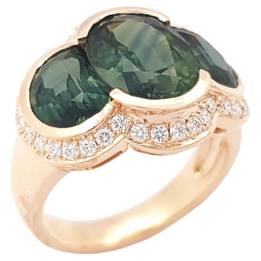 Green Sapphire and Diamond Ring set in 18K Rose Gold Settings
