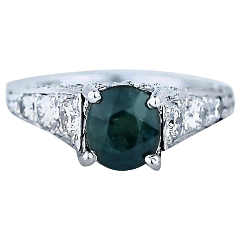 Green Sapphire and Diamond Solitaire Ring Platinum 3.54 Carat Total
