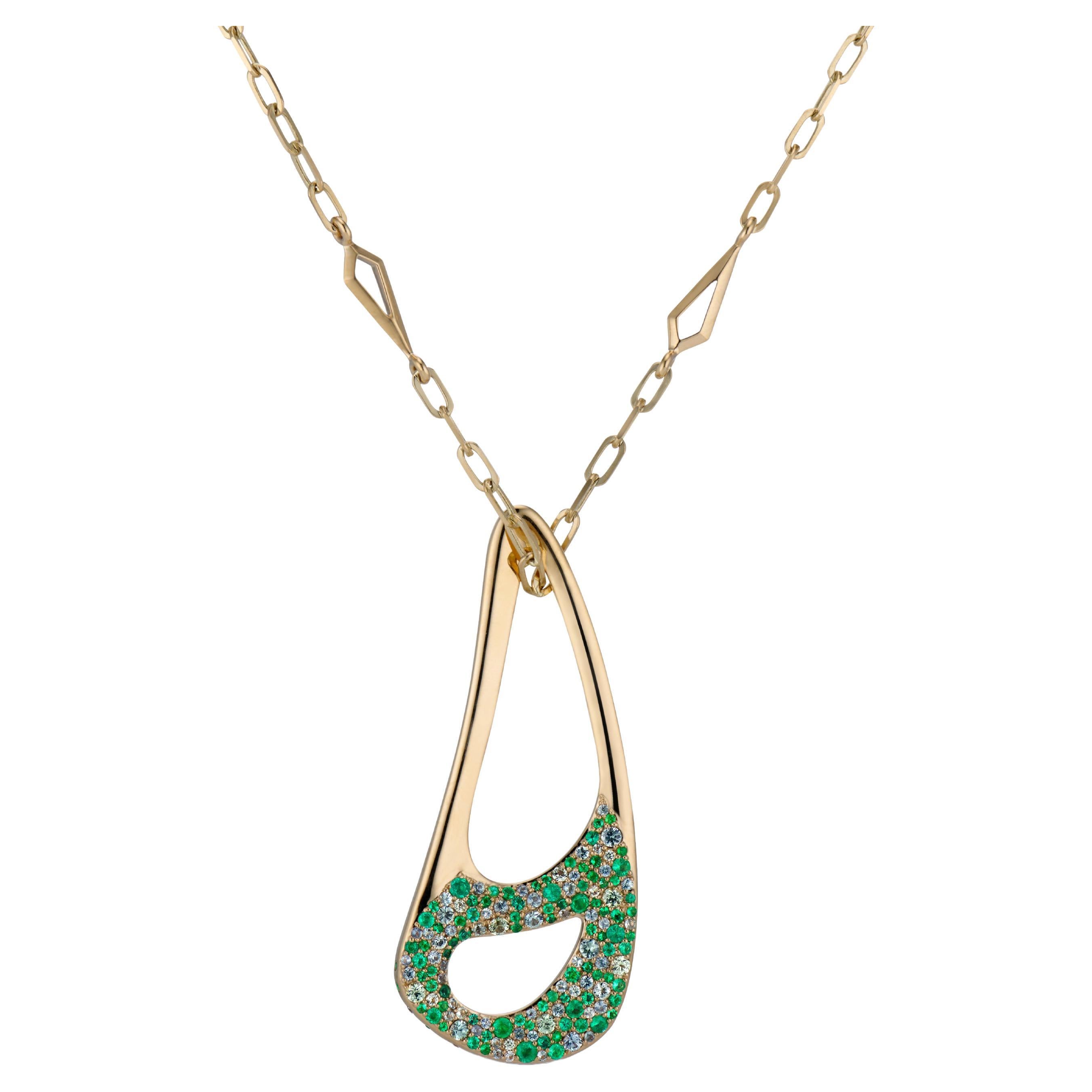JV Insardi Green Sapphire and Emerald 18kt Sculptural Pendant