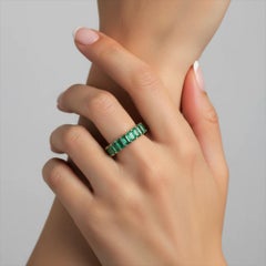 Green Sapphire Diamond 14K (or 18k upon request) Yellow Gold Eternity Ring