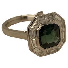 Green Sapphire Diamond Halo Ring Platinum