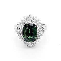Green Sapphire Diamond Platinum Ring