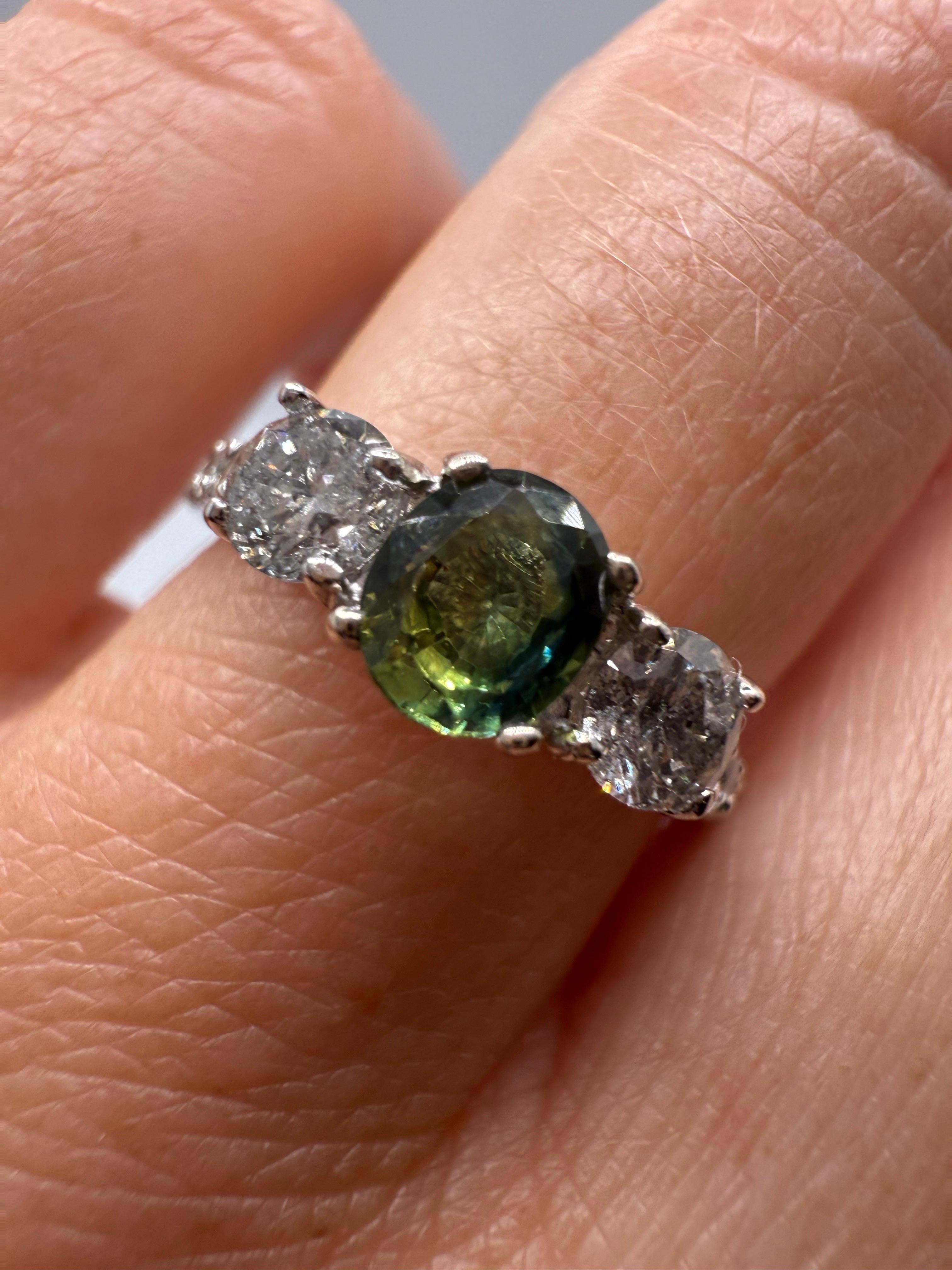 Bague saphir vert diamant or 14KT Neuf - En vente à Boca Raton, FL