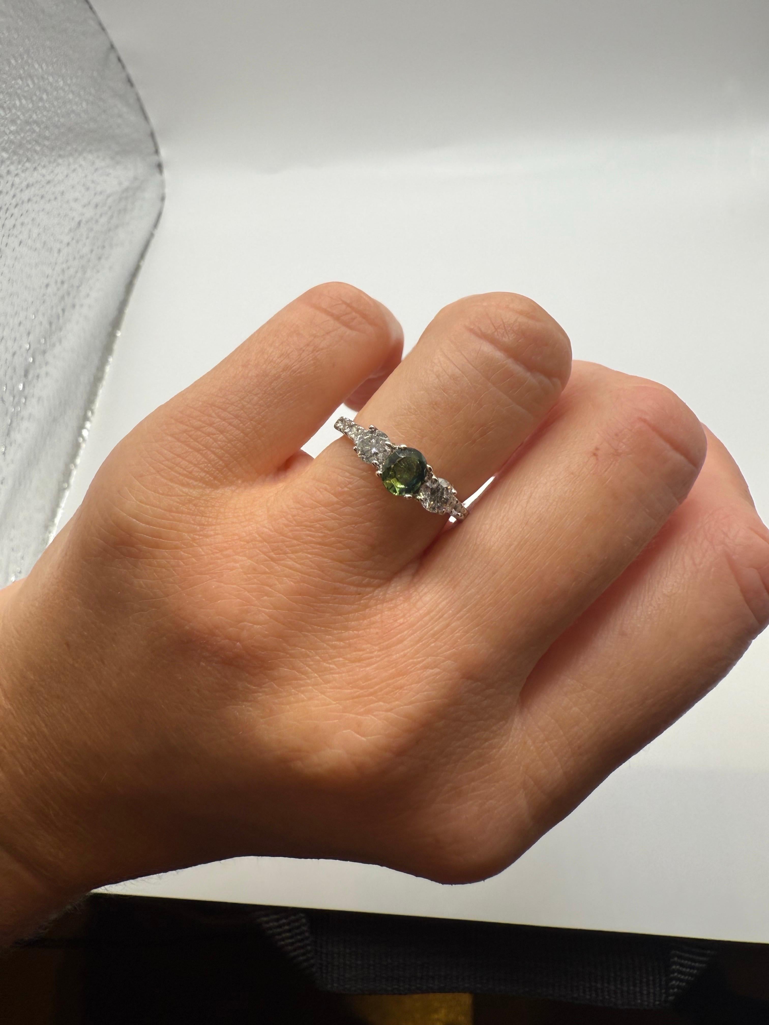 Bague saphir vert diamant or 14KT en vente 1
