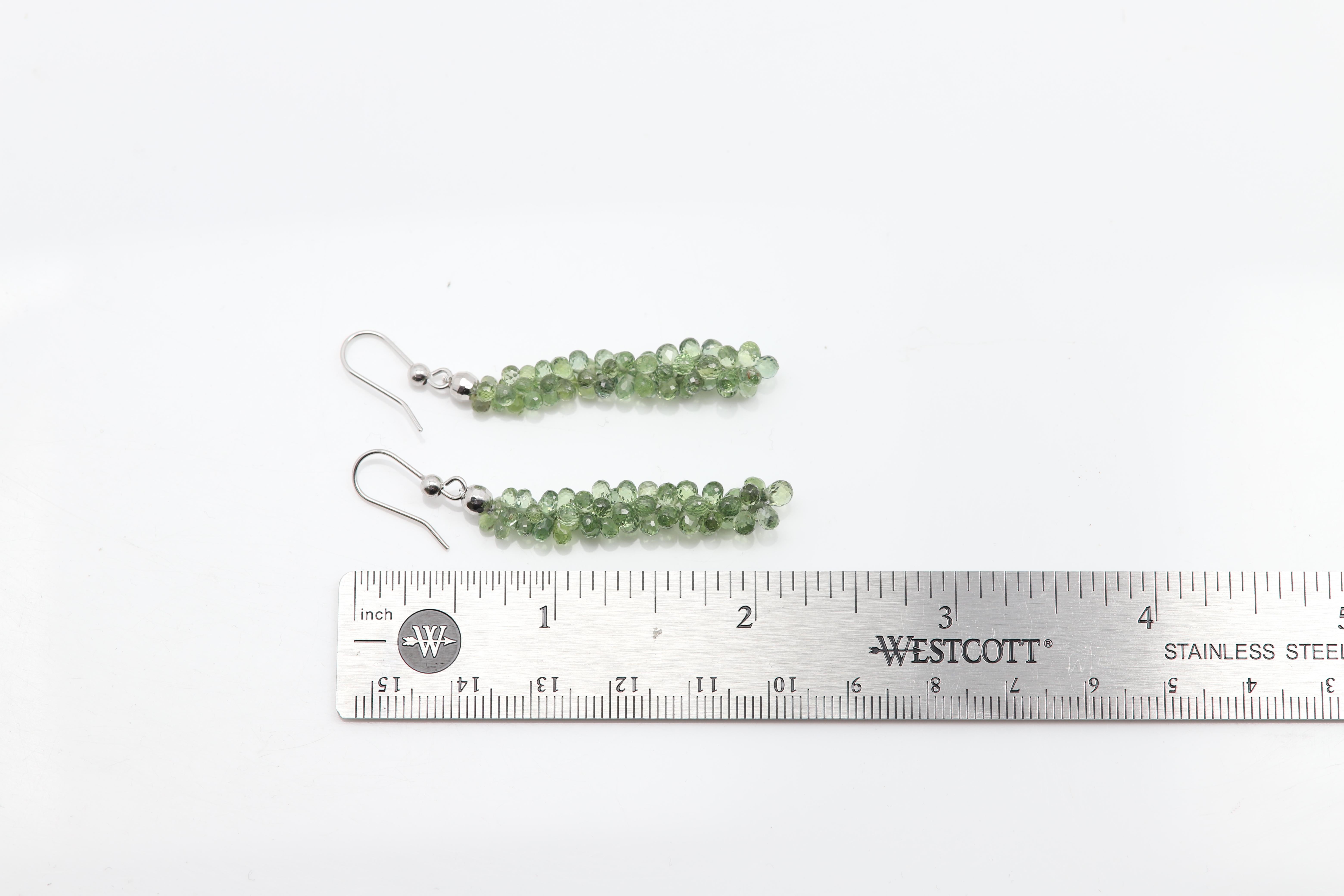 Briolette Cut Green Sapphire Drops Dangle Earrings Natural Briolette Sapphire 14 Karat For Sale
