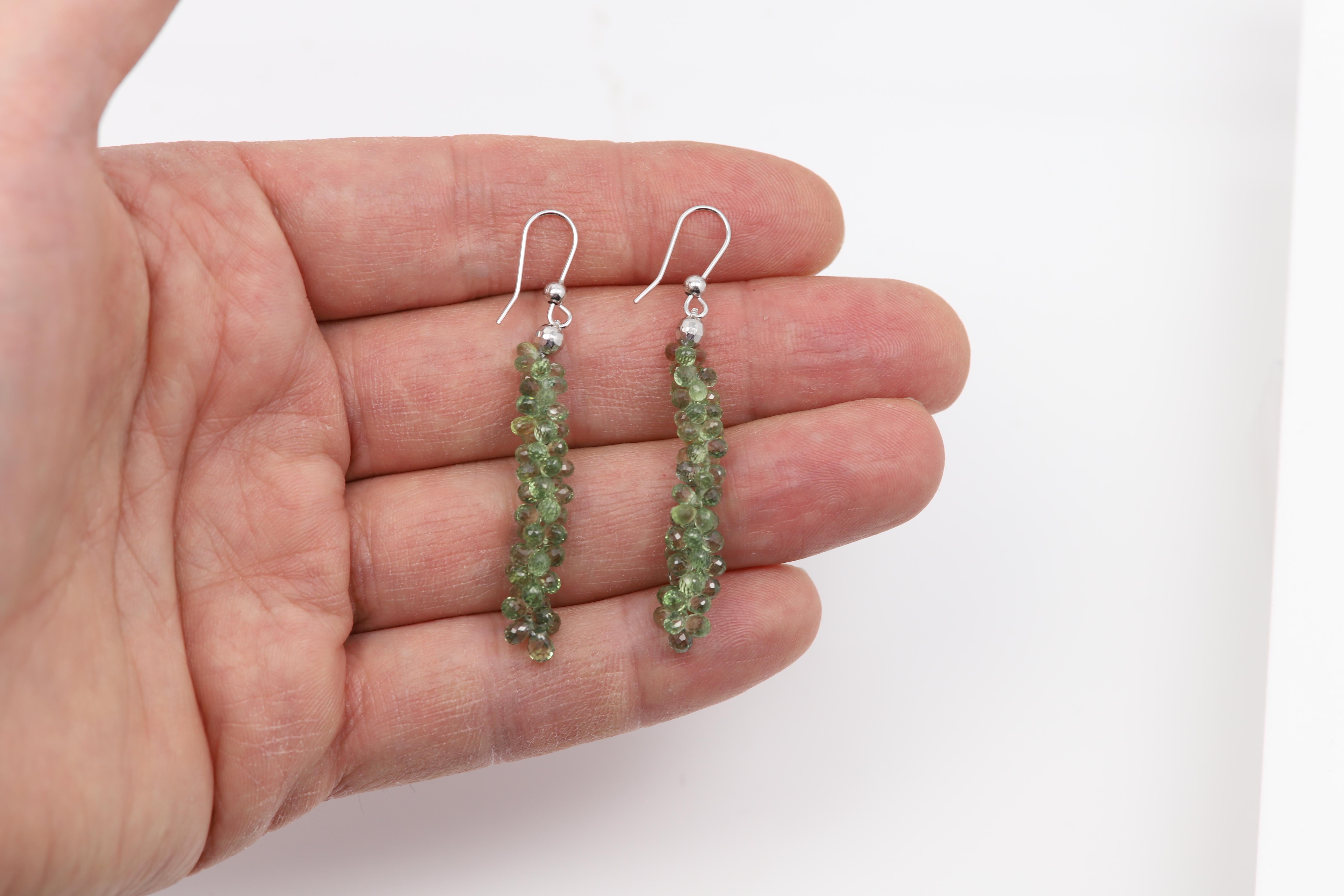 Green Sapphire Drops Dangle Earrings Natural Briolette Sapphire 14 Karat In New Condition For Sale In Brooklyn, NY