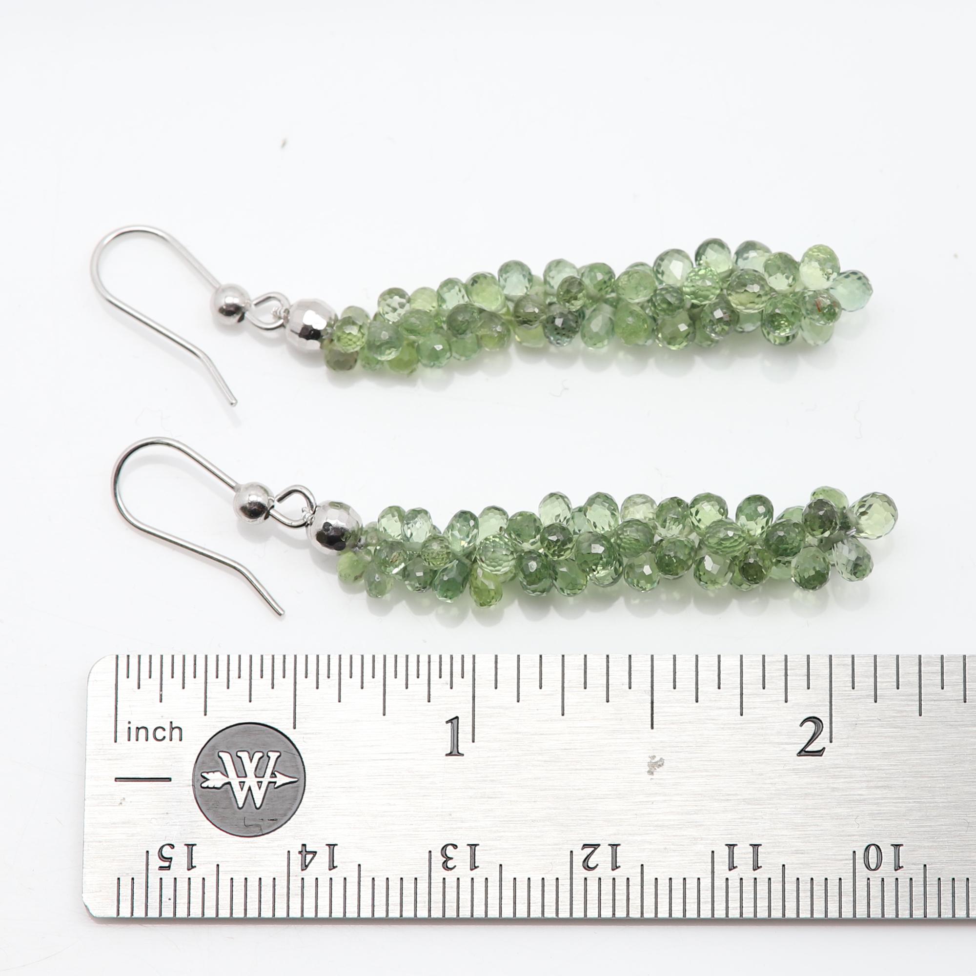 Green Sapphire Drops Dangle Earrings Natural Briolette Sapphire 14 Karat For Sale 2