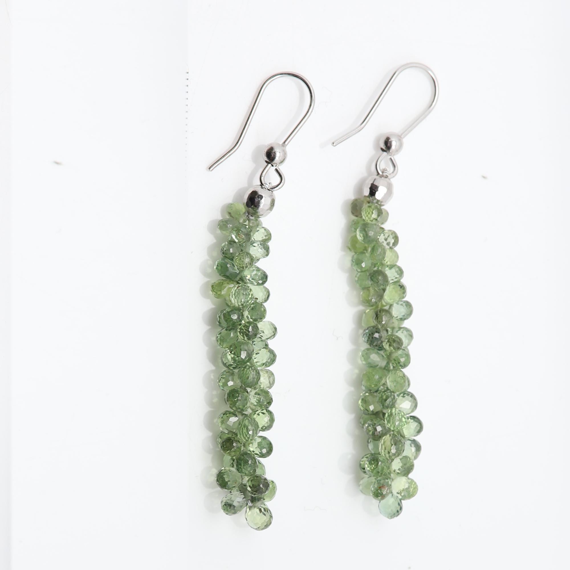 Green Sapphire Drops Dangle Earrings Natural Briolette Sapphire 14 Karat For Sale 3