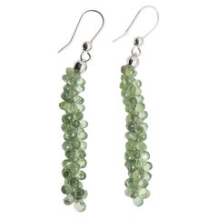 Green Sapphire Drops Dangle Earrings Natural Briolette Sapphire 14 Karat