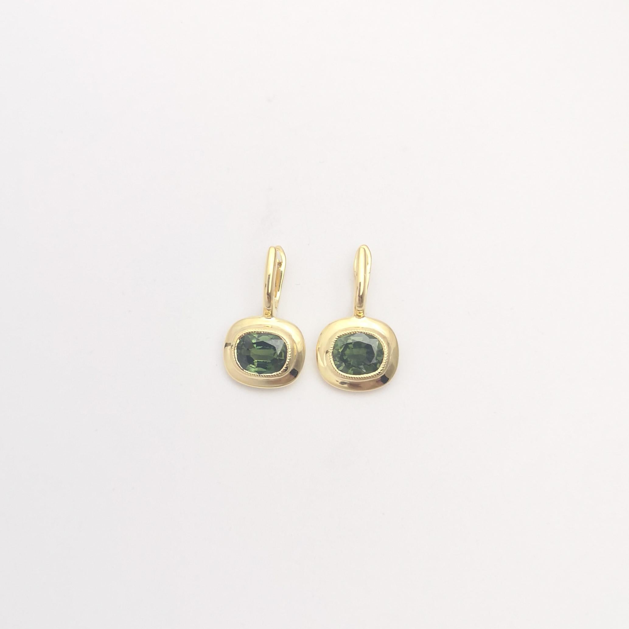 Green Sapphire Earrings set in 18K Gold Settings For Sale 2