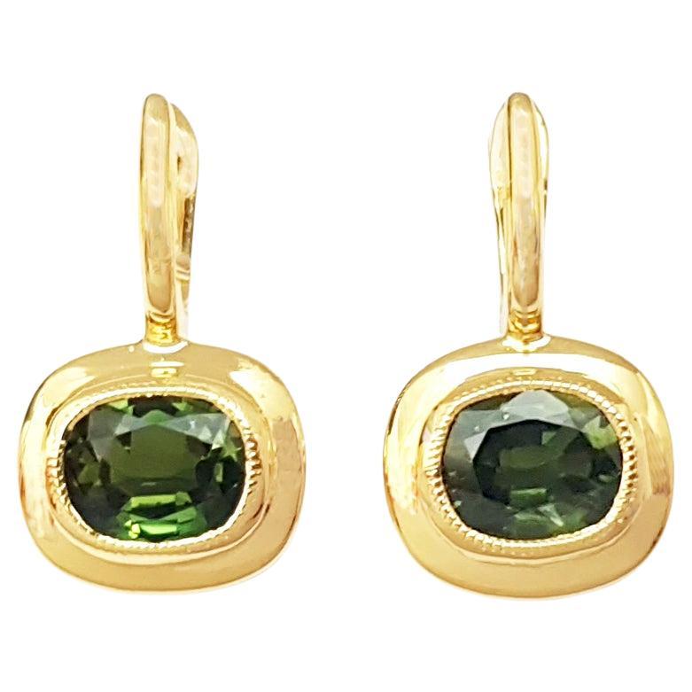 Green Sapphire Earrings set in 18K Gold Settings