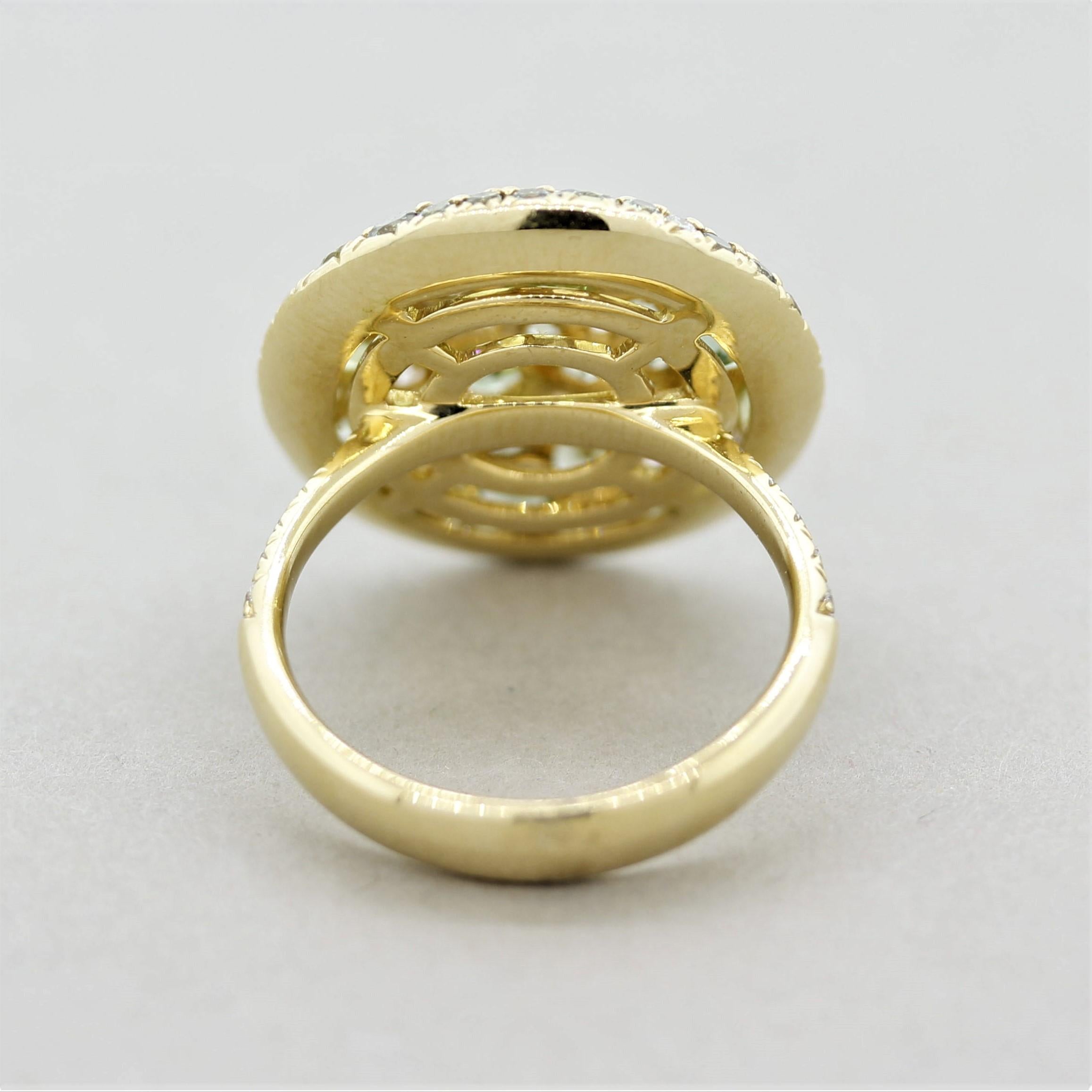Round Cut Green Sapphire Peridot Tourmaline Diamond Gold Round Ring