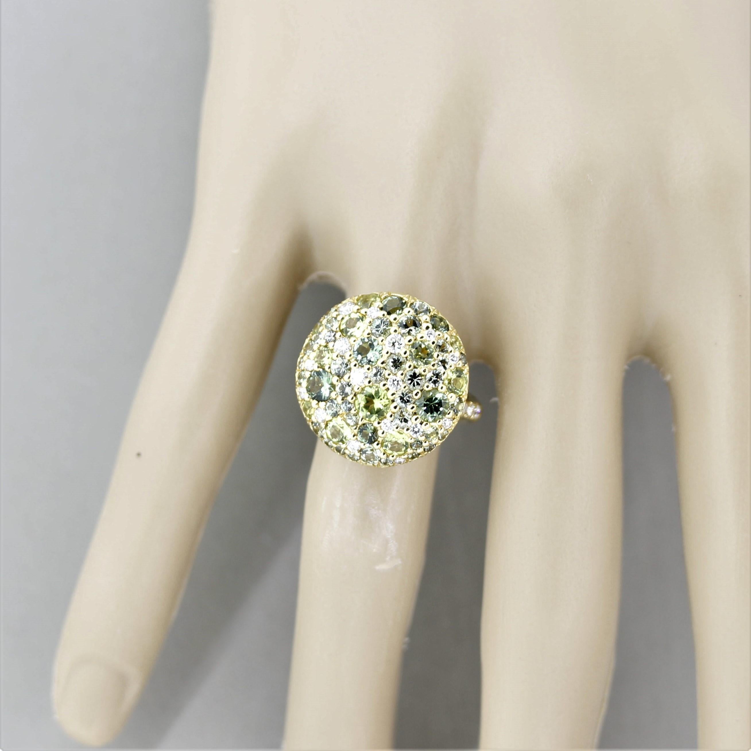 Women's Green Sapphire Peridot Tourmaline Diamond Gold Round Ring