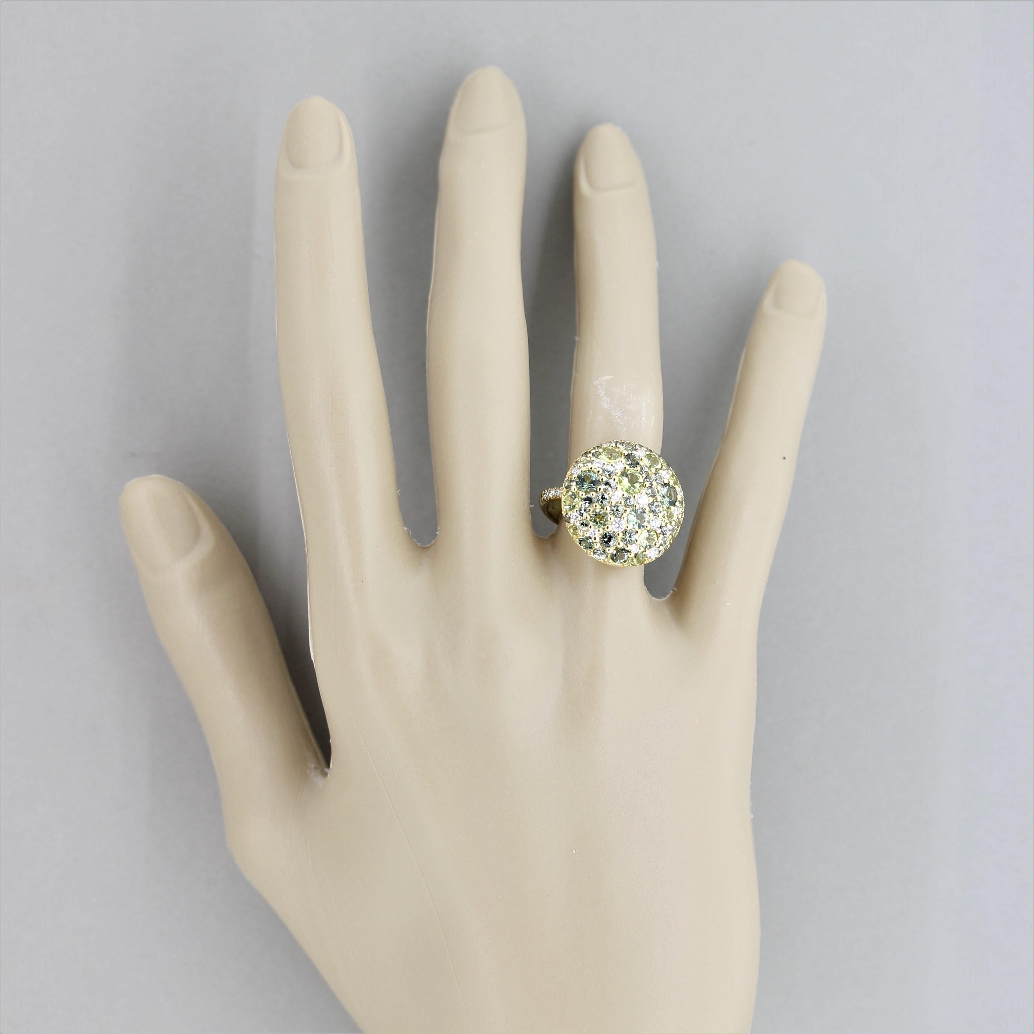 Green Sapphire Peridot Tourmaline Diamond Gold Round Ring 1