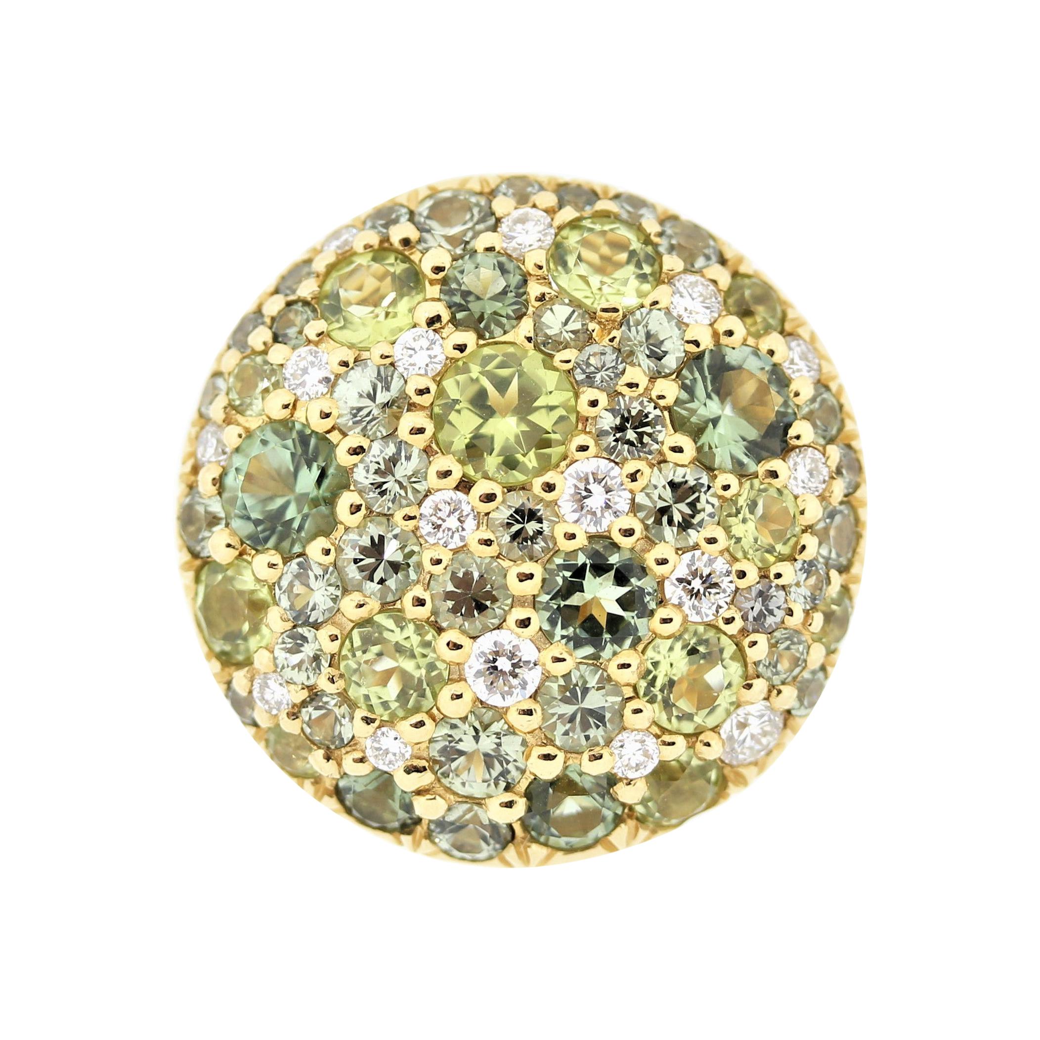 Green Sapphire Peridot Tourmaline Diamond Gold Round Ring