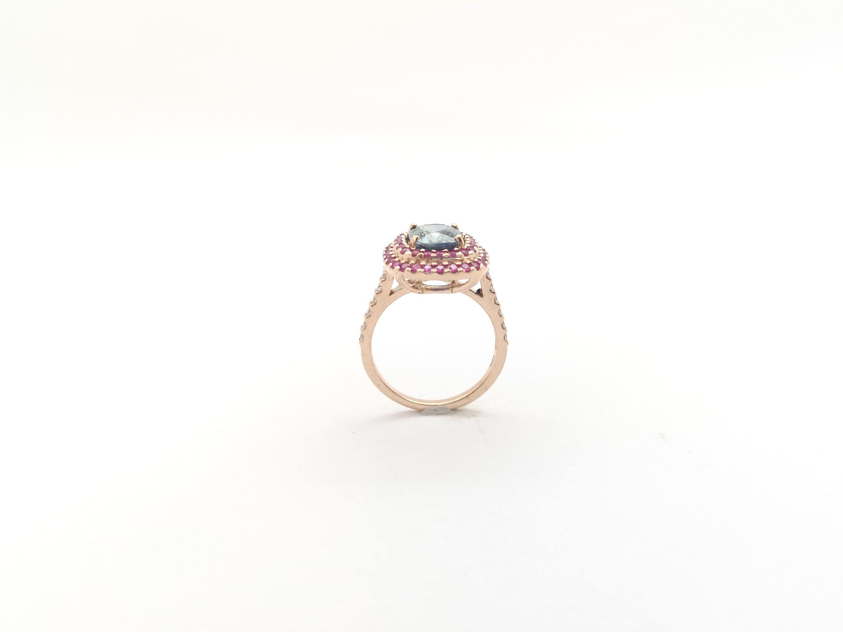 Green Sapphire, Pink Sapphire and Diamond Ring set in 18K Rose Gold Settings For Sale 10