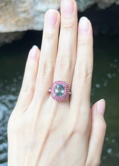 Certified Unheated Green Sapphire, Pink Sapphire, Diamond Ring in 18K Rose Gold