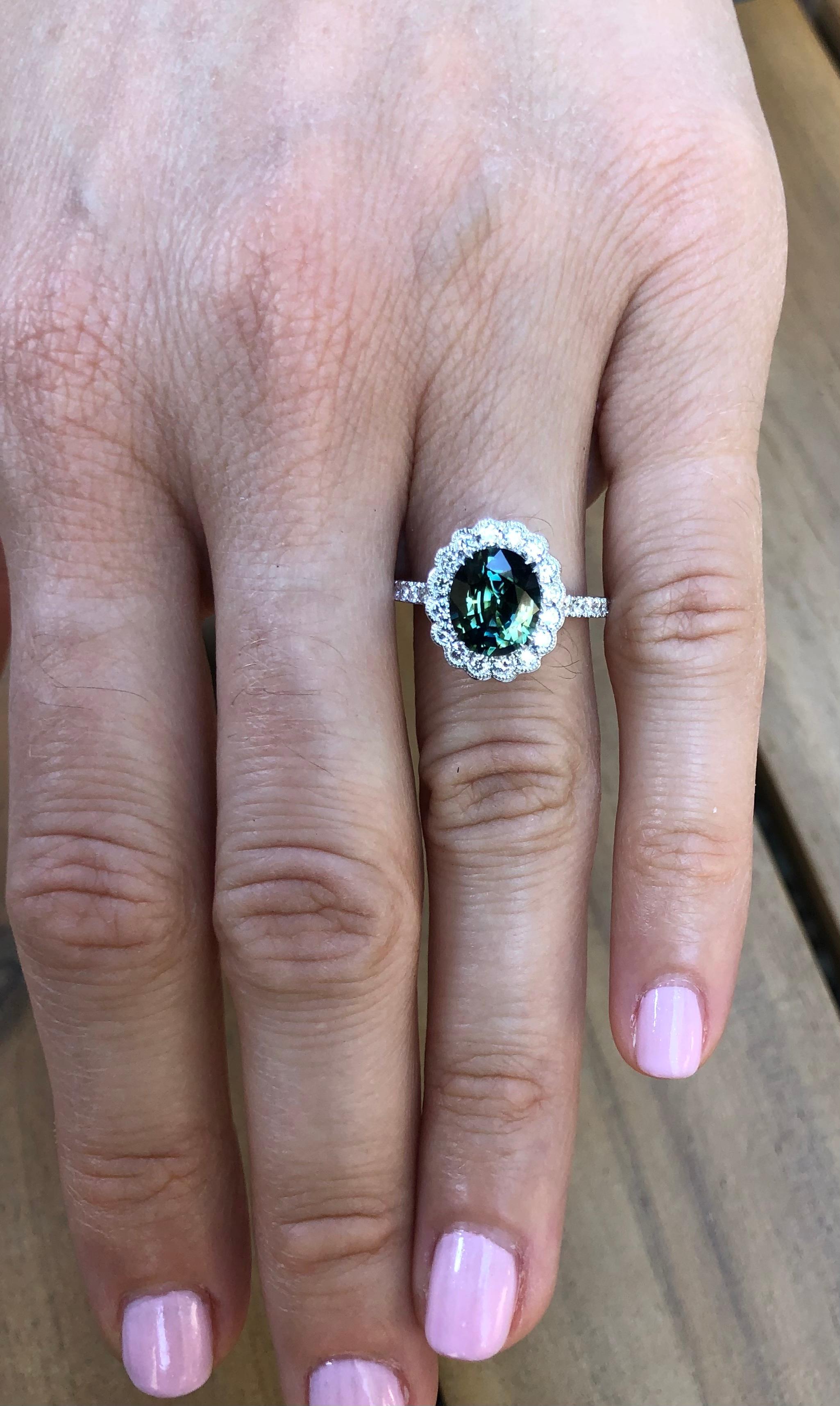Green Sapphire Ring 2.80 Carat Oval 1