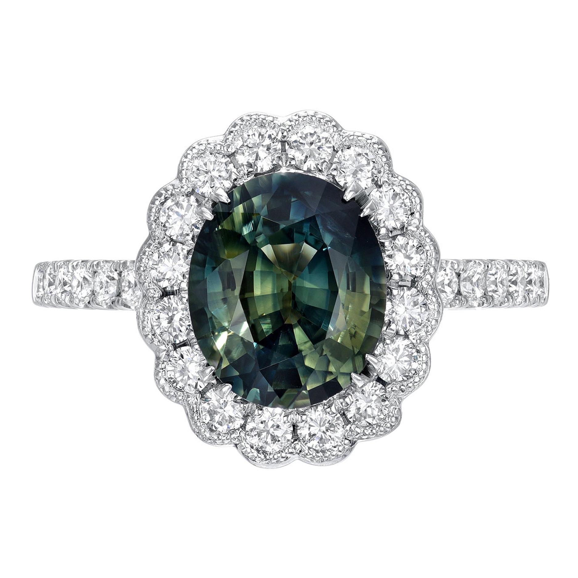 Green Sapphire Ring 2.80 Carat Oval