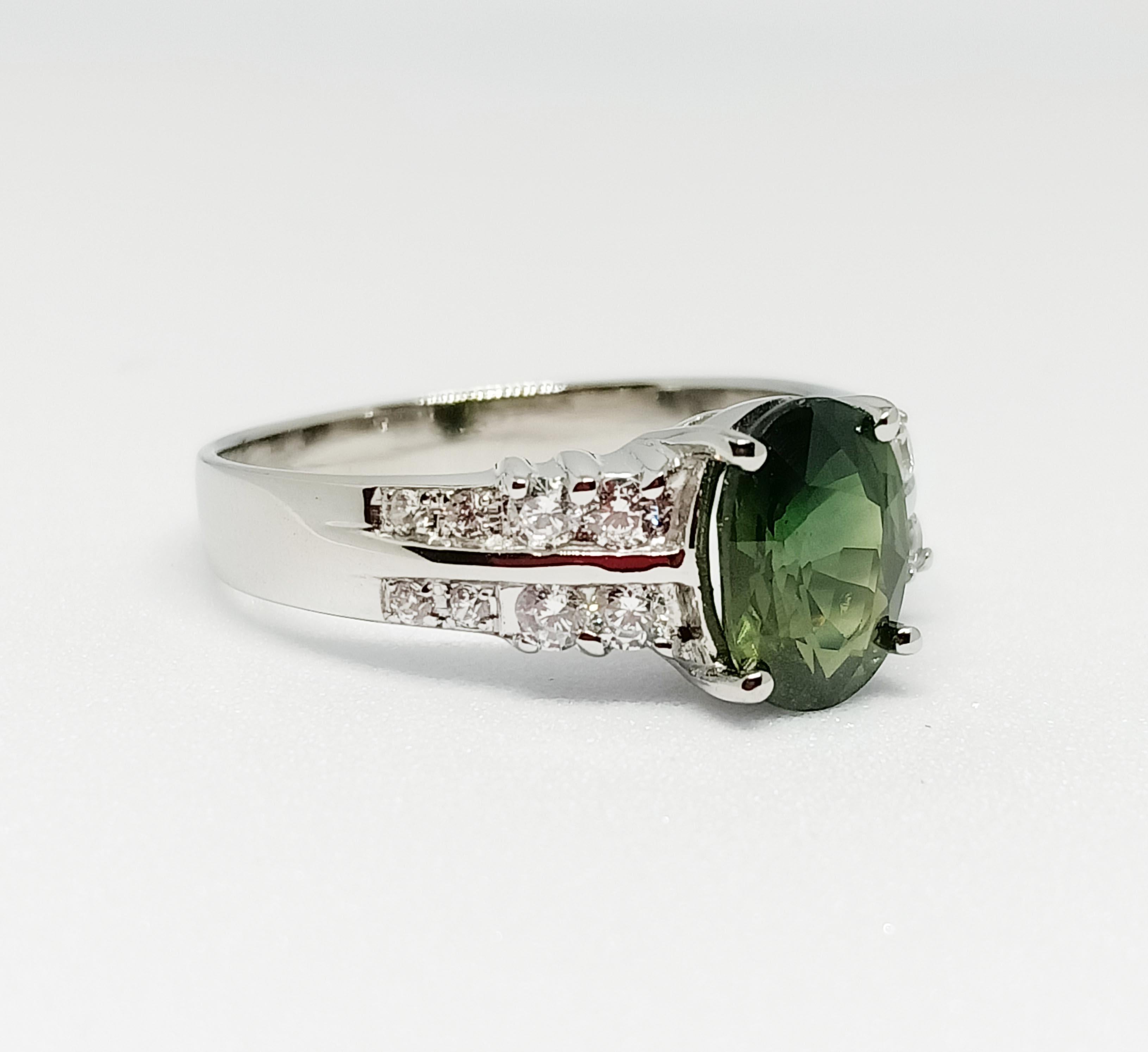 Women's Green sapphire Only Heated 1.65cts 18WG plated over sterling silver