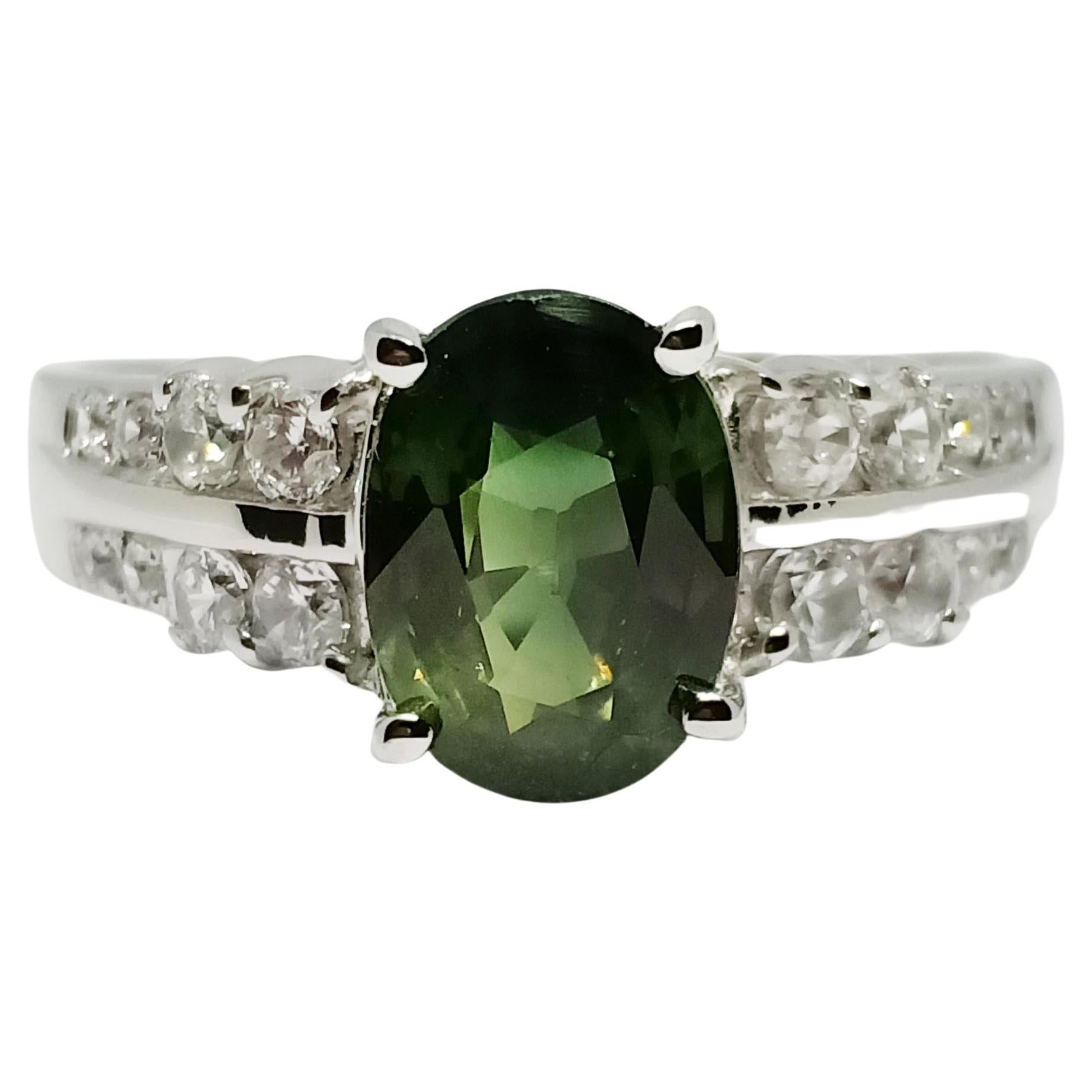 Green sapphire Only Heated 1.65cts 18WG plated over sterling silver For Sale