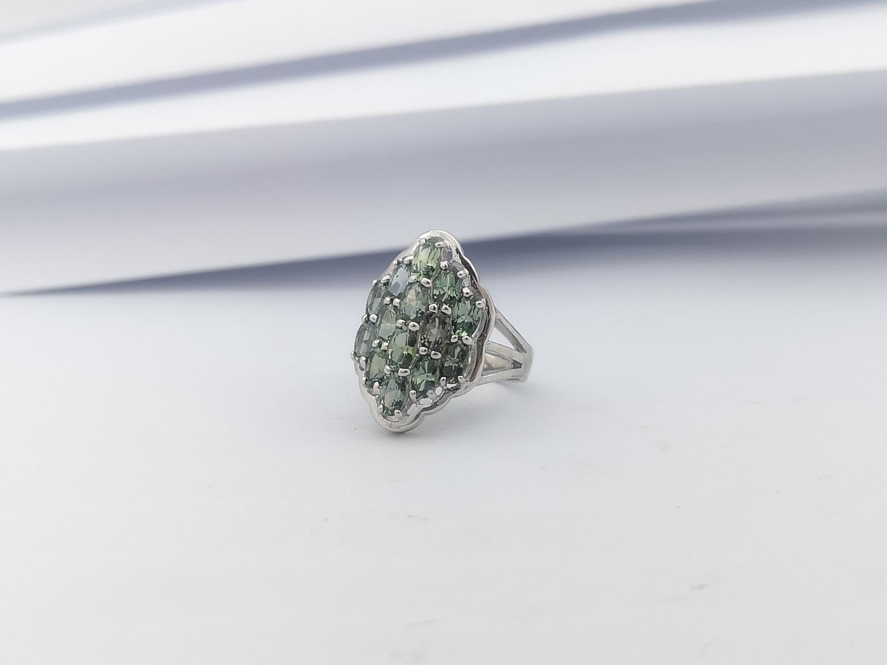 Green Sapphire Ring set in Silver Settings For Sale 5