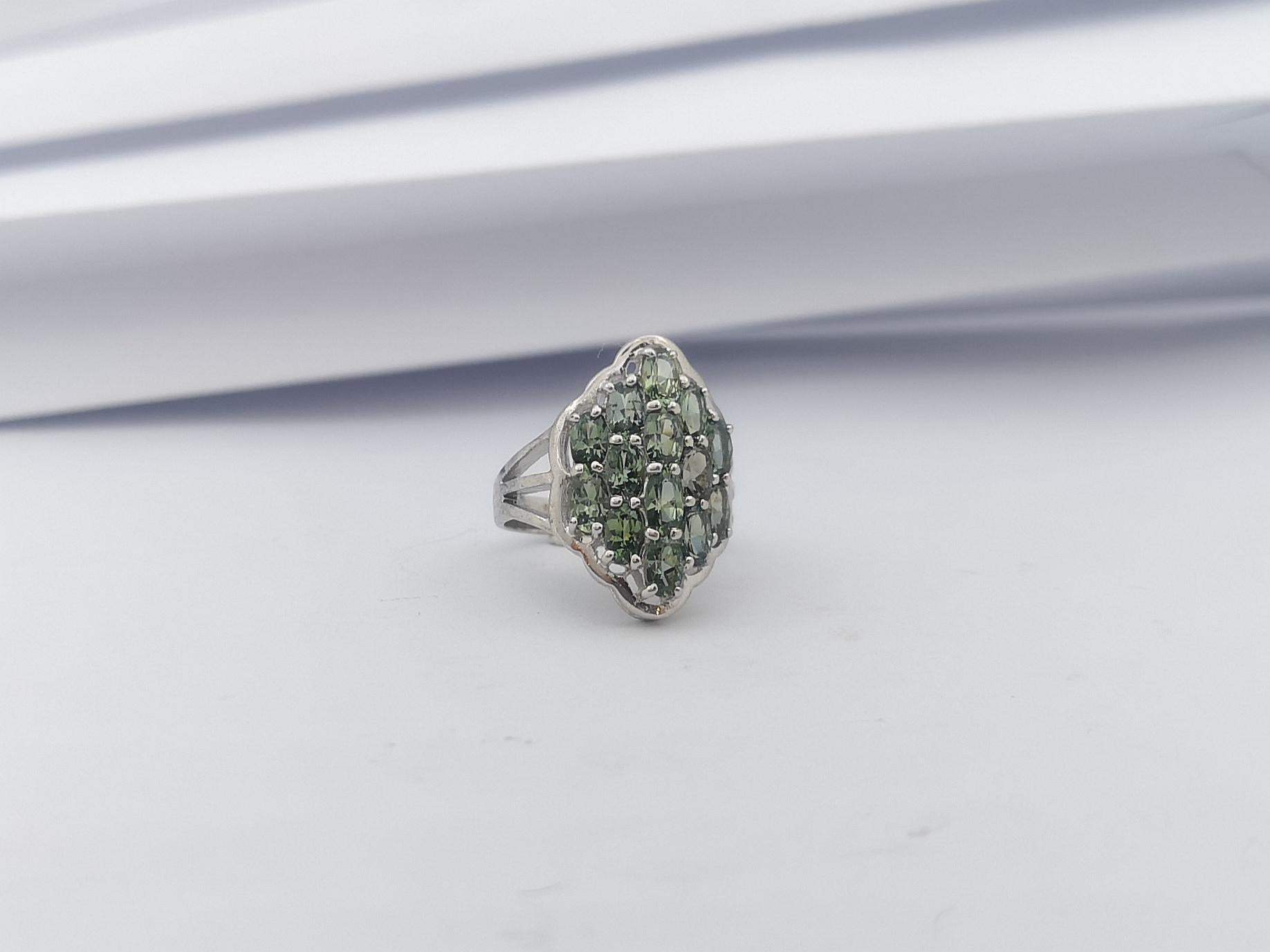 Green Sapphire Ring set in Silver Settings For Sale 6