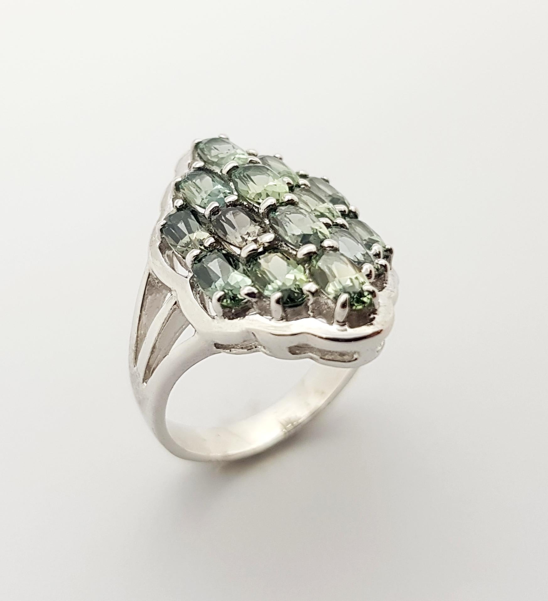 Green Sapphire Ring set in Silver Settings For Sale 2