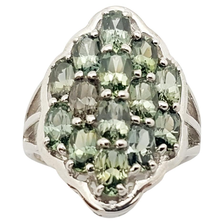 Green Sapphire Ring set in Silver Settings For Sale